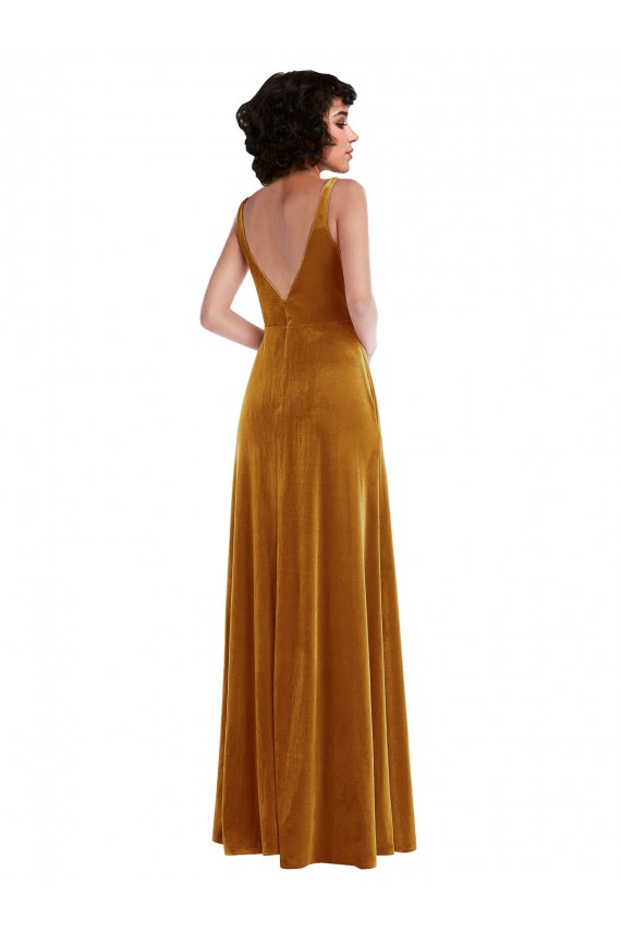 Twist Front Cutout Velvet Maxi Prom Dress with Pockets