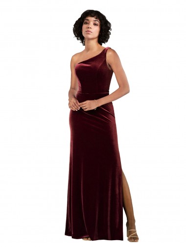 Low Cost One Shoulder Floor-Length Velvet Prom Dress
