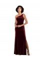 One Shoulder Floor-Length Velvet Prom Dress