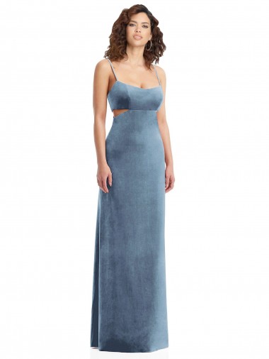 Low Cost Spaghetti Strap Long Full Length Velvet Maxi Prom Dress