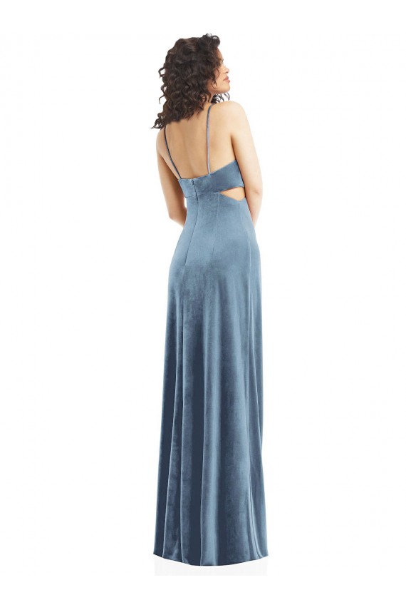 Spaghetti Strap Long Full Length Velvet Maxi Prom Dress