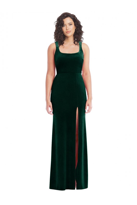 Square Neck Long Velvet Maxi Prom Dress