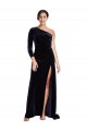 One Sleeve Long Velvet Prom Dress with Thigh High Split