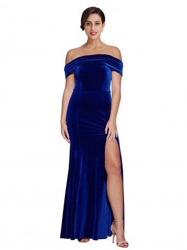 Low Cost Full Length Long Velvet Prom Dress with Side Split